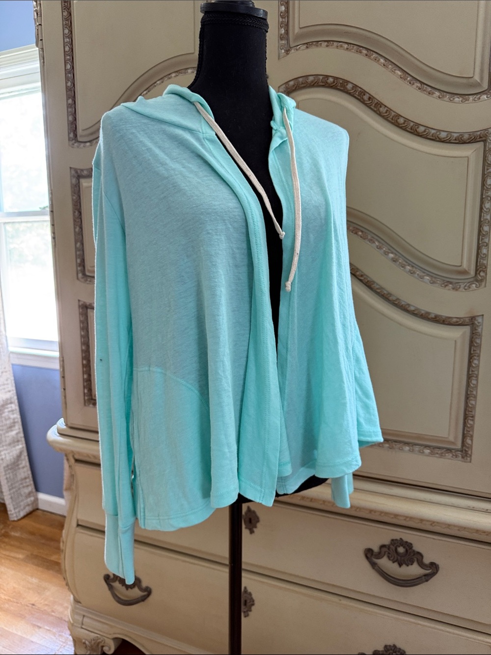 C&C California Aqua Hooded Open Cardigan